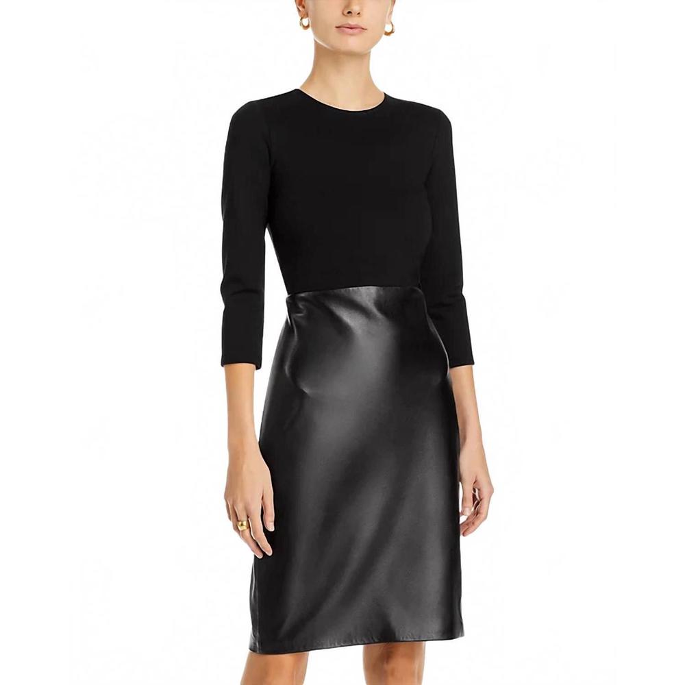 NEW L'AGENCE franci leather ponte dress in black